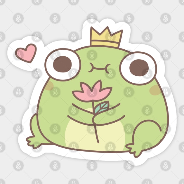 Cute Little Frog Prince Holding Flower Sticker by rustydoodle